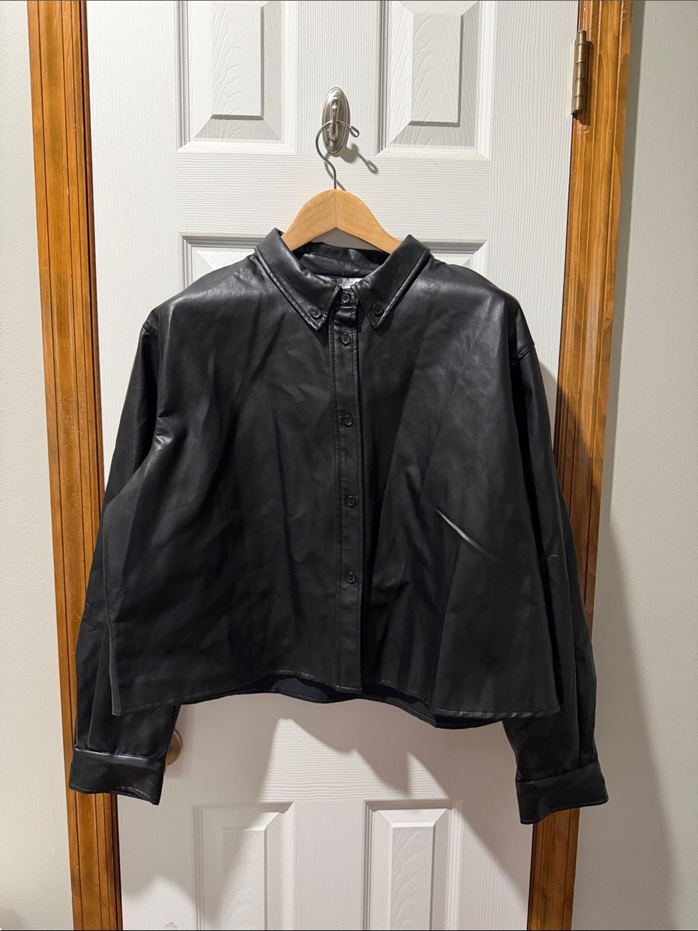 Zara Black Faux Leather Button-Down Shirt